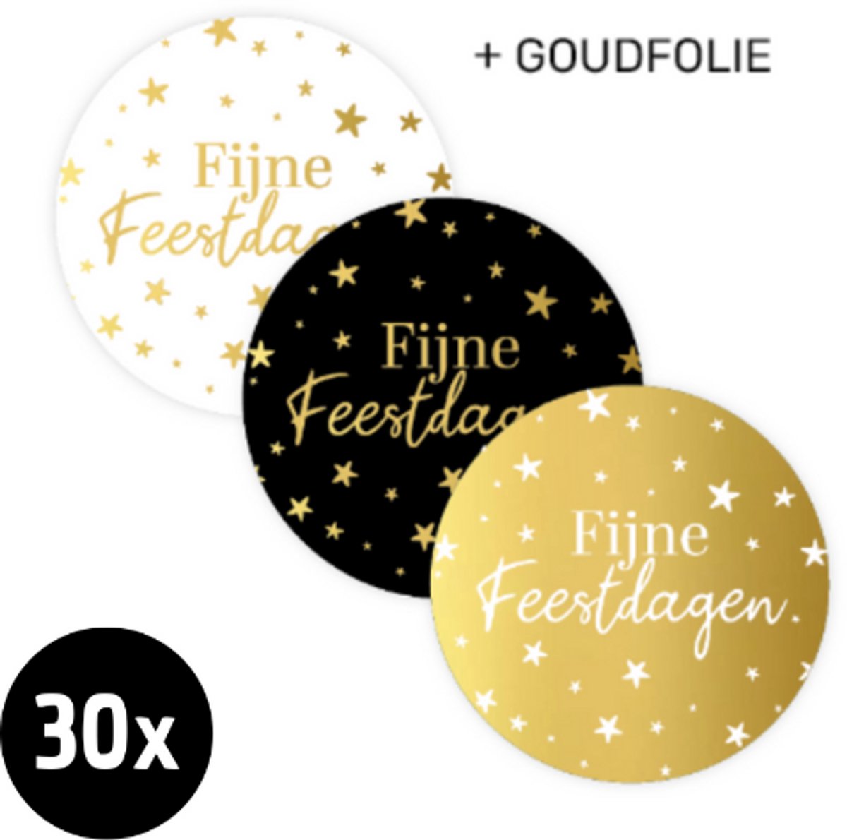 30x sluitsticker Fijne Feestdagen + ster (3 varianten) | 40 mm | sluitzegel kerst | Kerst etiketten | Kerst | Sticker kerstkaart | Kerstkaarten sluiten